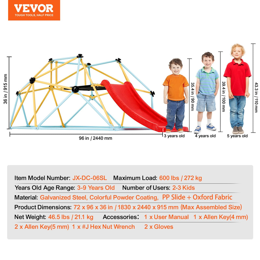 Climbing Dome 8 ft Geometric Climber Slide 600 lbs Jungle Gym Grip