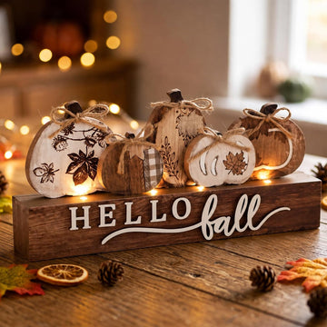 Lighted Pumpkins Teble Decor Rustic Fall Tabletop Sign