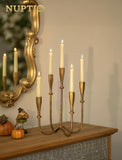 Iron Taper Candle Holders: Gold Tall Candelabra for Candlestick - Antique Brass Candle Stick Holder 5 Arm