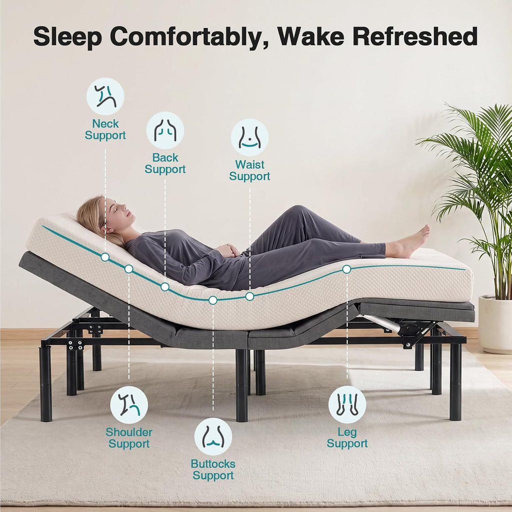 Split King Adjustable Bed Frame, Electric Base, Head & Foot Incline - Set of 2
