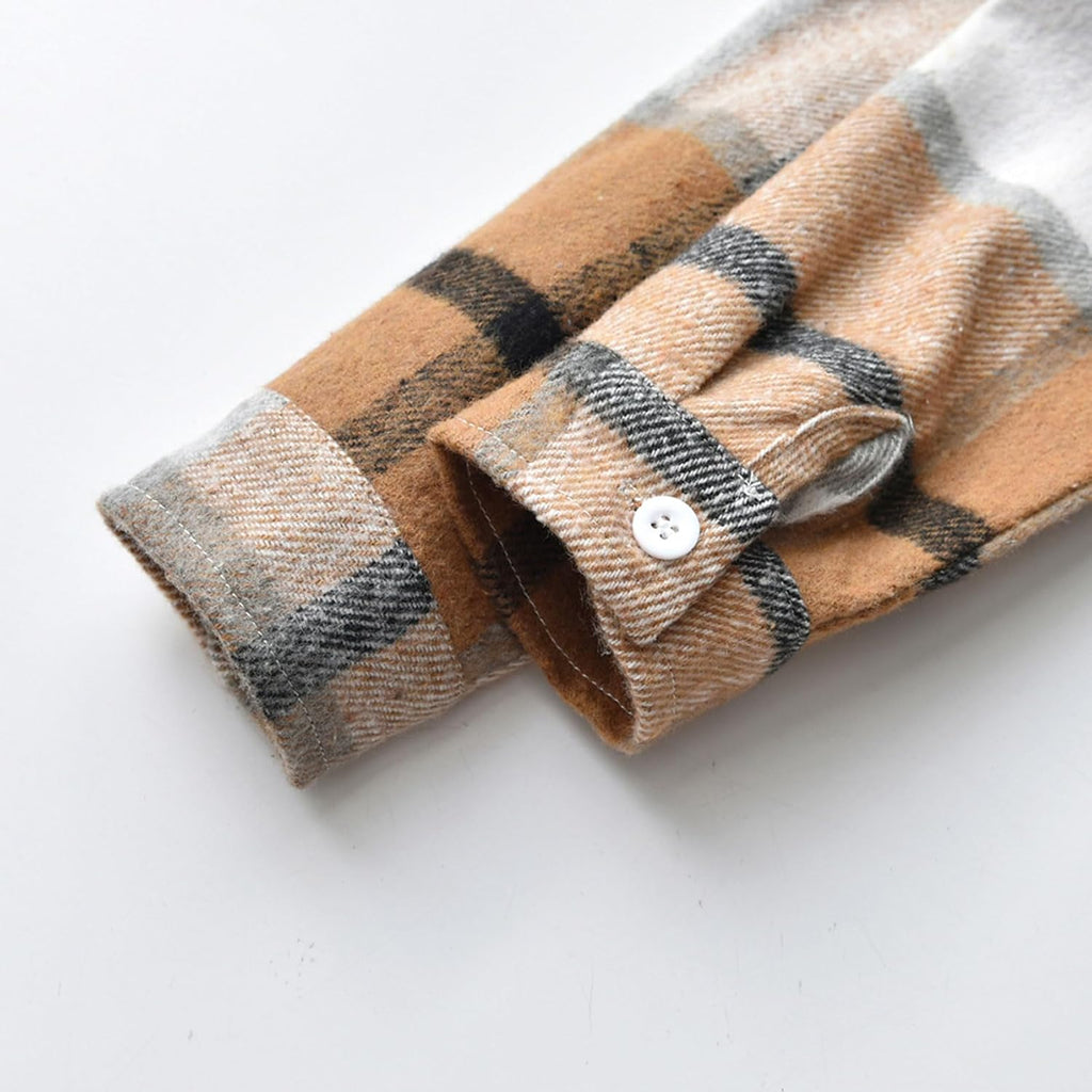Toddler Boys' Girls' Flannel Plaid Shirt Button Down Long Sleeve Jacket Lapel Shacket Coat Tops Casual Outwear