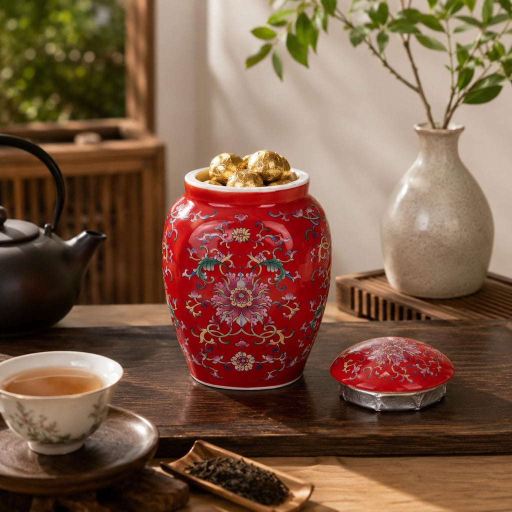Mini Chinoiserie Ginger Jar, Ceramic Decorative Jar, Small Storage Jar Flower Vase, Chinese Style Floral Vine