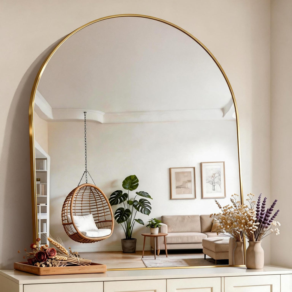 Arched Wall Mirror 40"x48", Gold Arched Mirror &Mantel