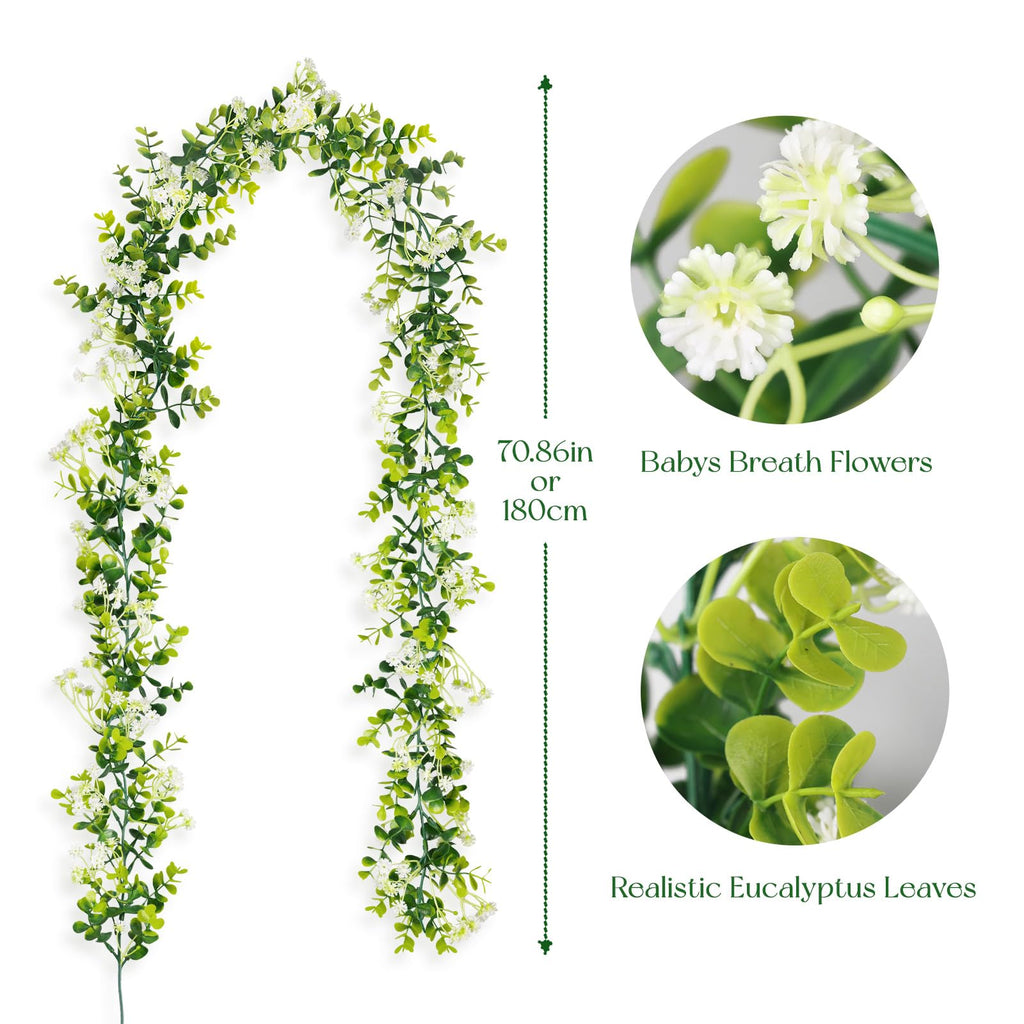 6FT Eucalyptus Garland with Flowers, 6 Pack Artificial Greenery Garland Hanging Summer Eucalyptus Garland Suitable