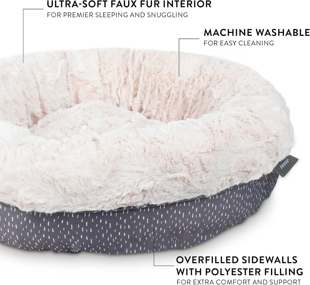 Beans Charcoal Small Circle Pet Bed 18"- Poly Filled with Faux Fur Interior - Machine Washable