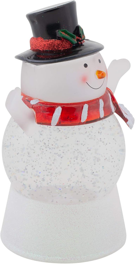 Happy Snowman LED Light-up Glitter Swirl 100MM Sturdy Polyresin Water Globe Christmas Magical Whimsical Tabletop