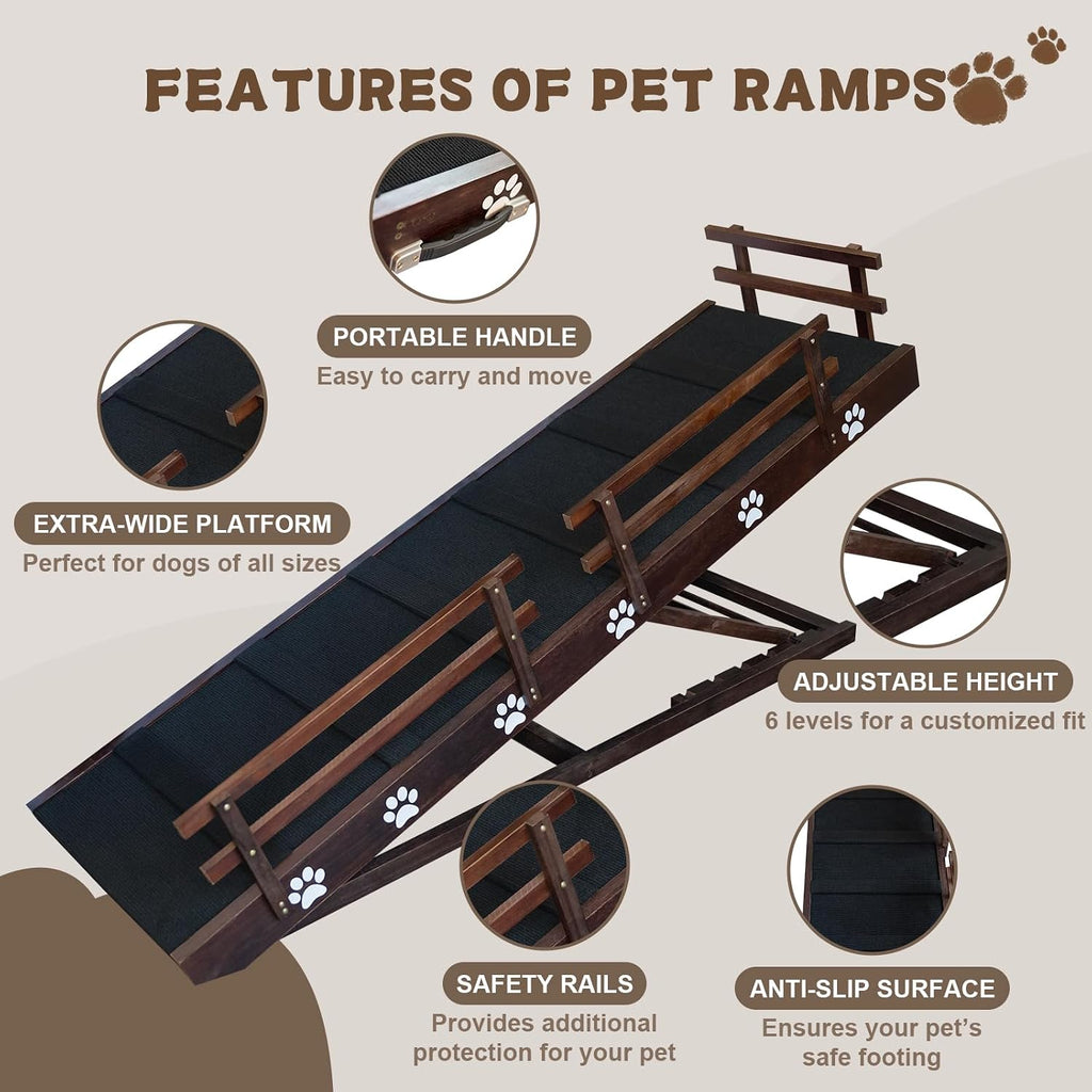 63 Inch Dog Ramp, 6 Height Adjustable Folding Ramp for High Beds