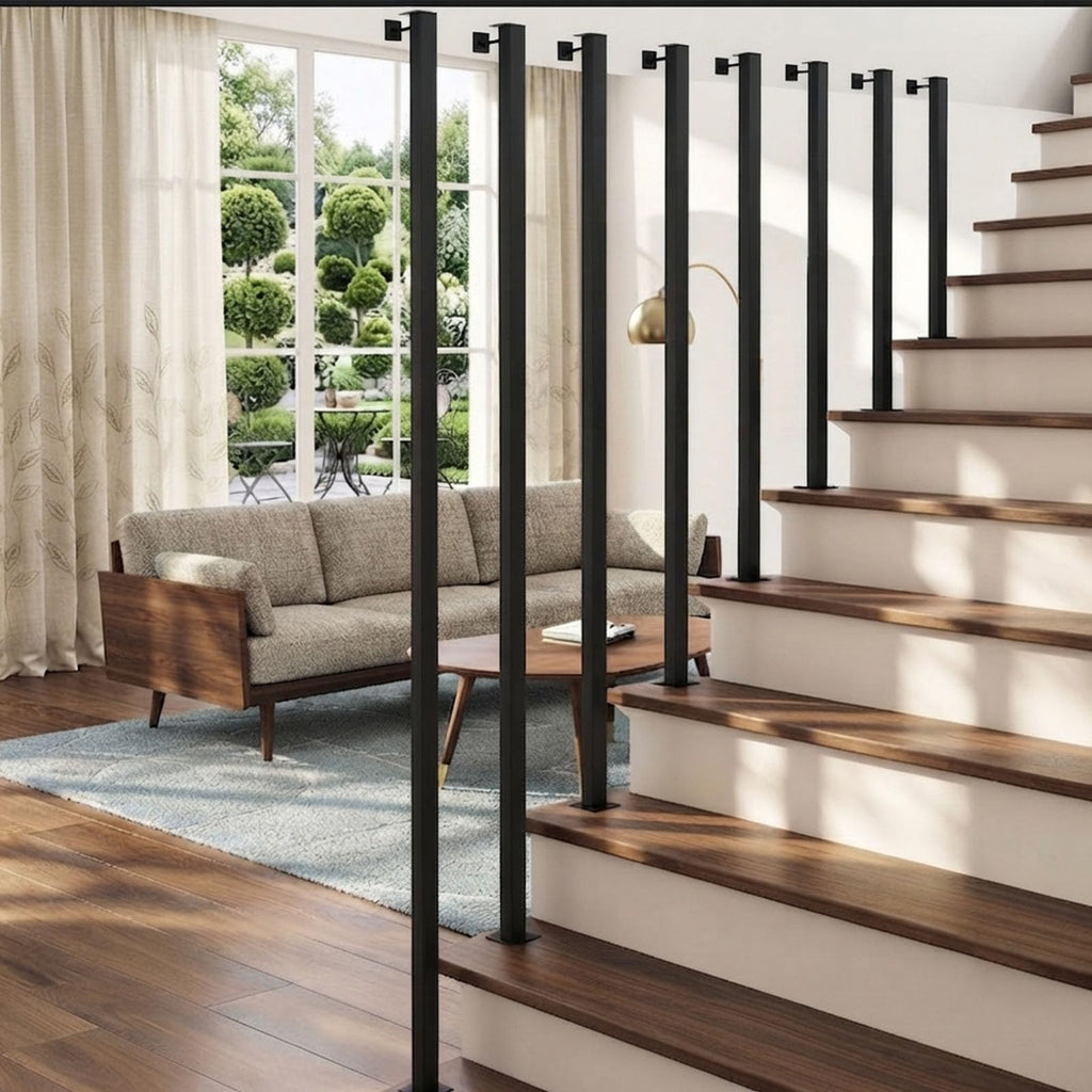 Black Modern Stair Railing, L Form Hand Rails for Indoor Stairs, 1.97-19.69 ft Spliceable Stair Railing Indoor