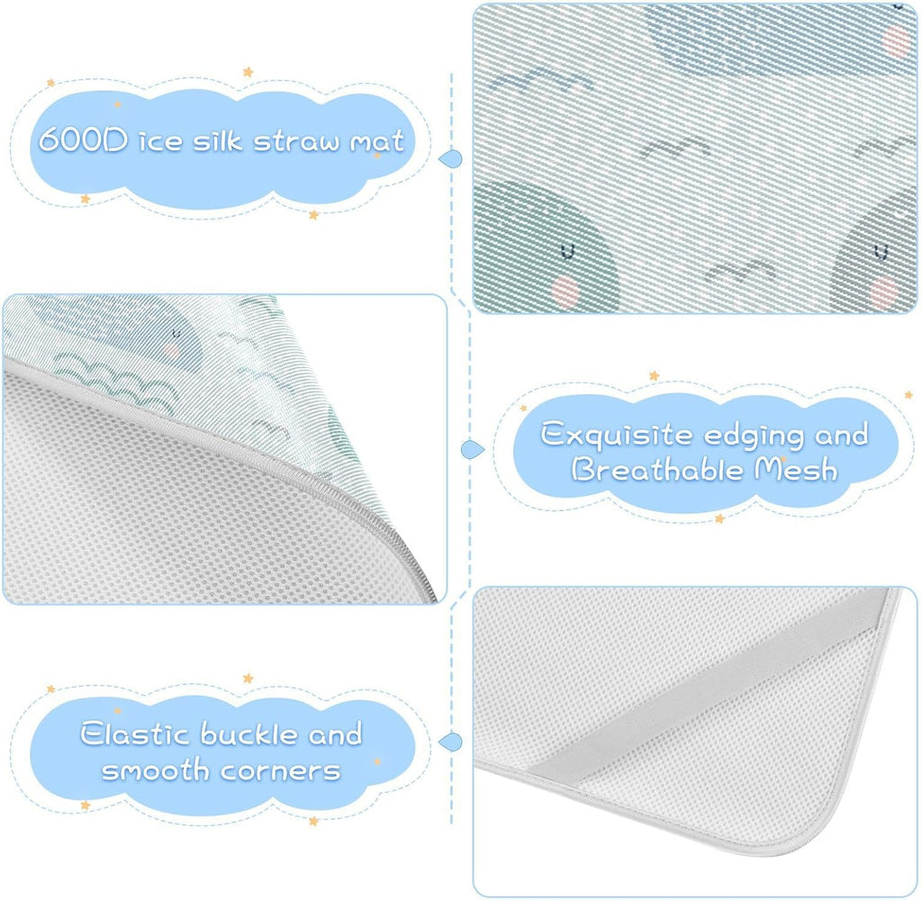 Baby Cooling Mat Cute Whales Bed Pad Ice Silk Cool Mat for Crib Mattress, Sleeping Pad with Pillowcase for Girl Boy