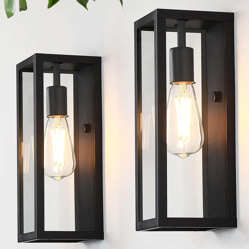 Exterior Outdoor Wall Sconces Lights 2Packs, 12.6'' Matte Black Waterproof Outdoor Wall Porch Lights with Clear Tempered Glass Shade, Exterior Outside Garage Lighting Lanterns, Bulb Not Included A123-B0CC8LJ51S