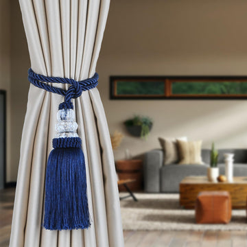 Curtain Tiebacks with Tassel, Navy - 4 Pack