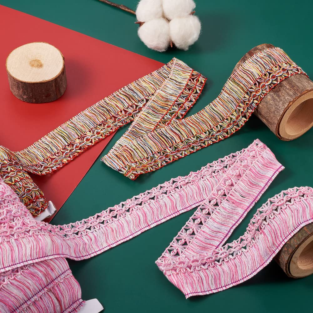 Polyester Fringe Tassel Lace Trim Pink and White 1 Inch Chainette Fringe Fibre Trim Ribbons Costume - 27.34 Yards
