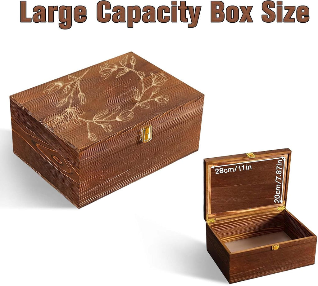 Large Keepsake Box Wooden Memory Box with Hinged Lid, Magnolia Flower Decorative Storage Box for Photos, Jewelry
