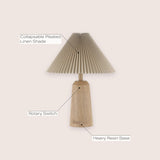 20.5" Beige Wood Finish Resin Cylinder Table Lamp Modern Rustic Scandinavian Bedside Lamp Bedroom with Black Pleated