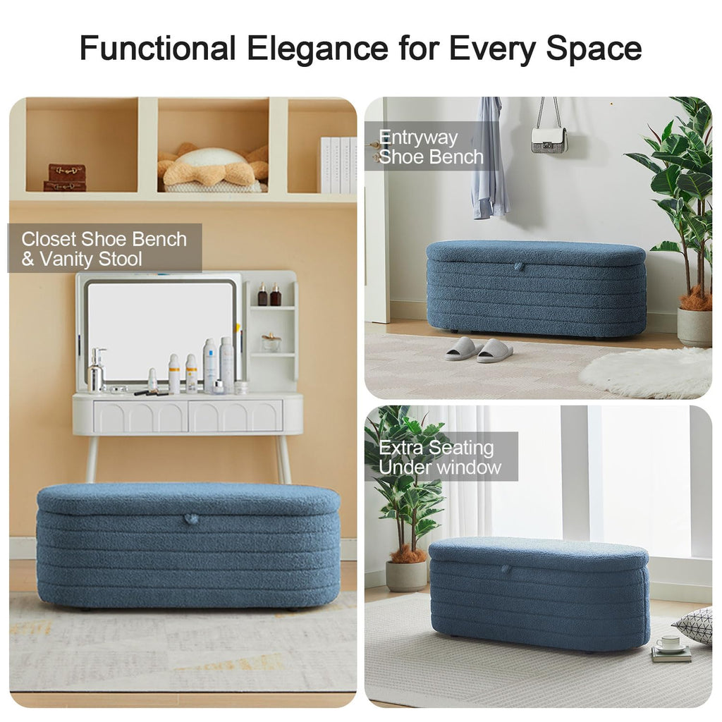 Storage Ottoman Bench, 45-Inch Boucle Upholstered Entryway Shoe Seat Bench with Storage, Modern Padded Blanket Chest