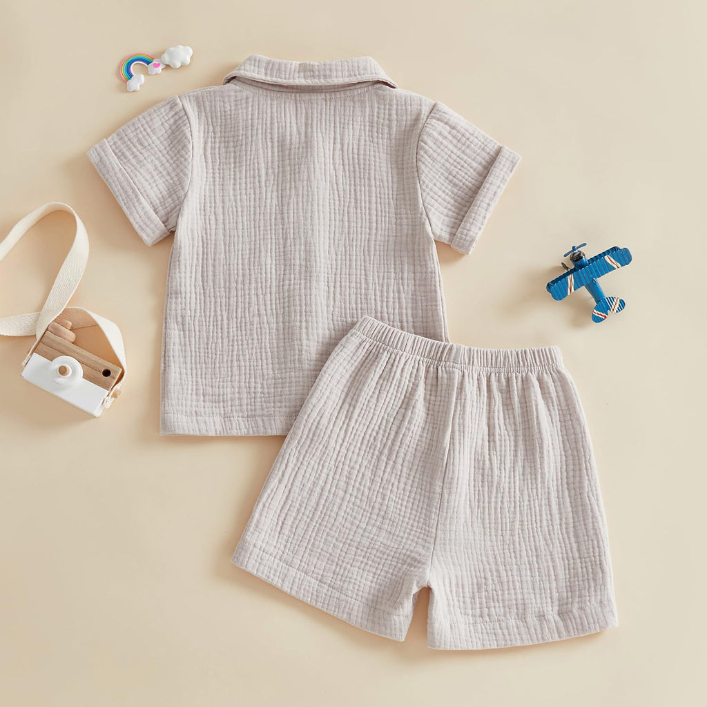 Boys Clothes Set Toddler Infant Boys Button-down Shirt Tops + Cotton Gauze Shorts Summer Outfit 2PCS with Pockets