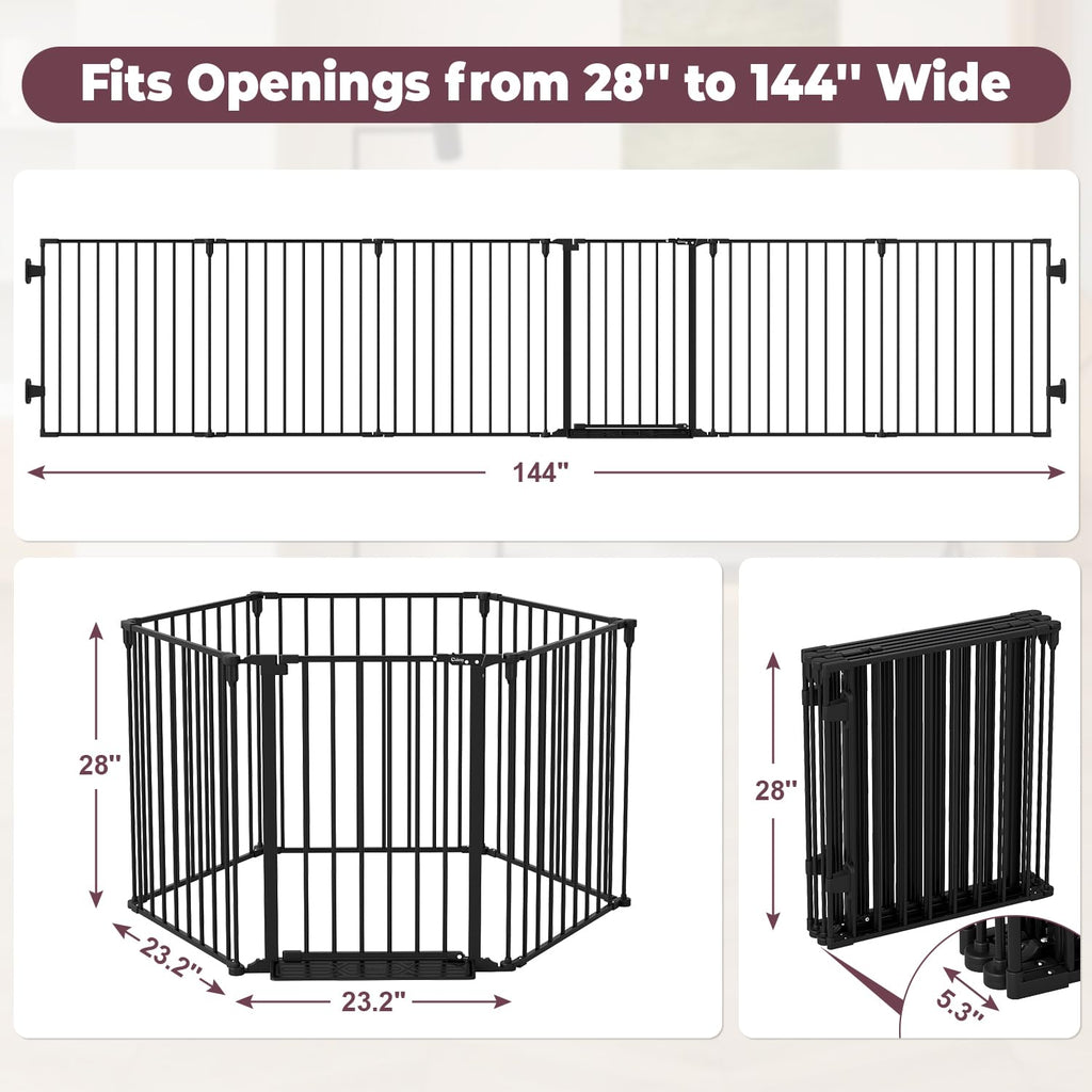 144" Extra Wide Baby Gate with Door, Configurable Baby Fence