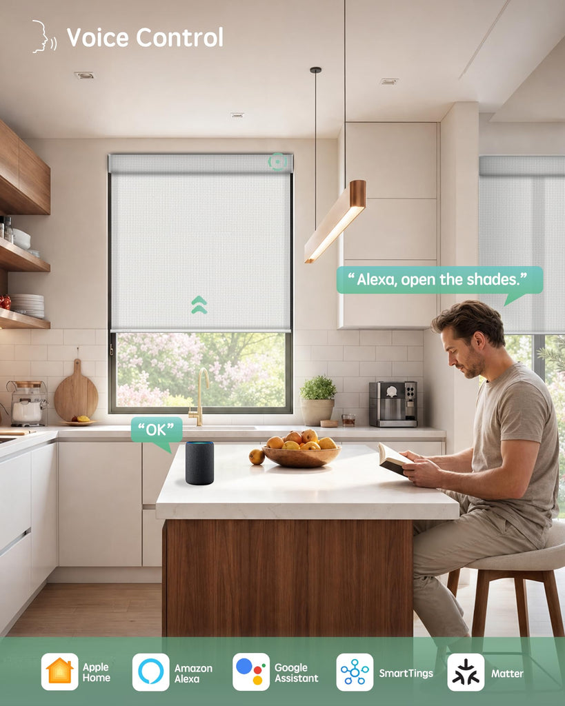 Smart Solar Shades, Flame Retardant Motorized Blinds with Remote