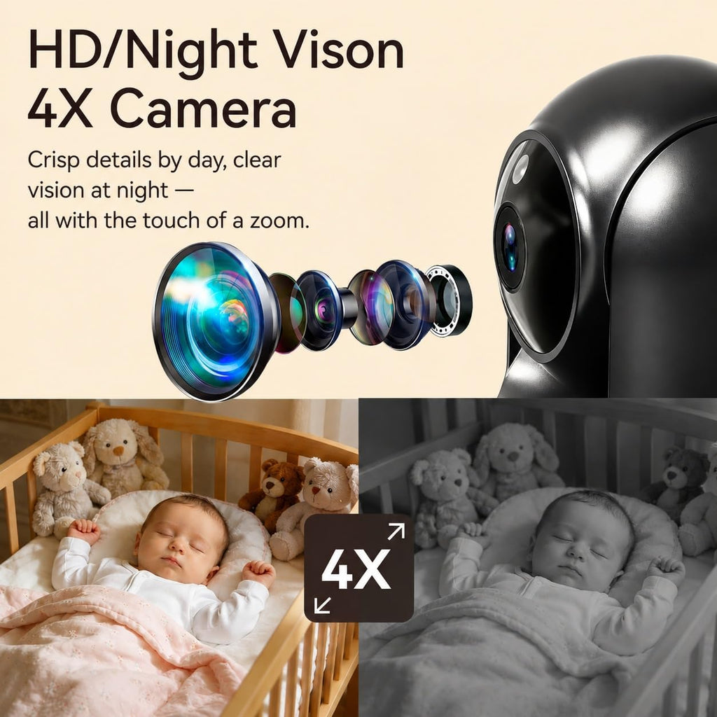 Video Baby Monitor with Camera and Audio, 5" Large Screen & Phone App, Remote 330° Pan 90° Tilt & 4X Zoom Baby