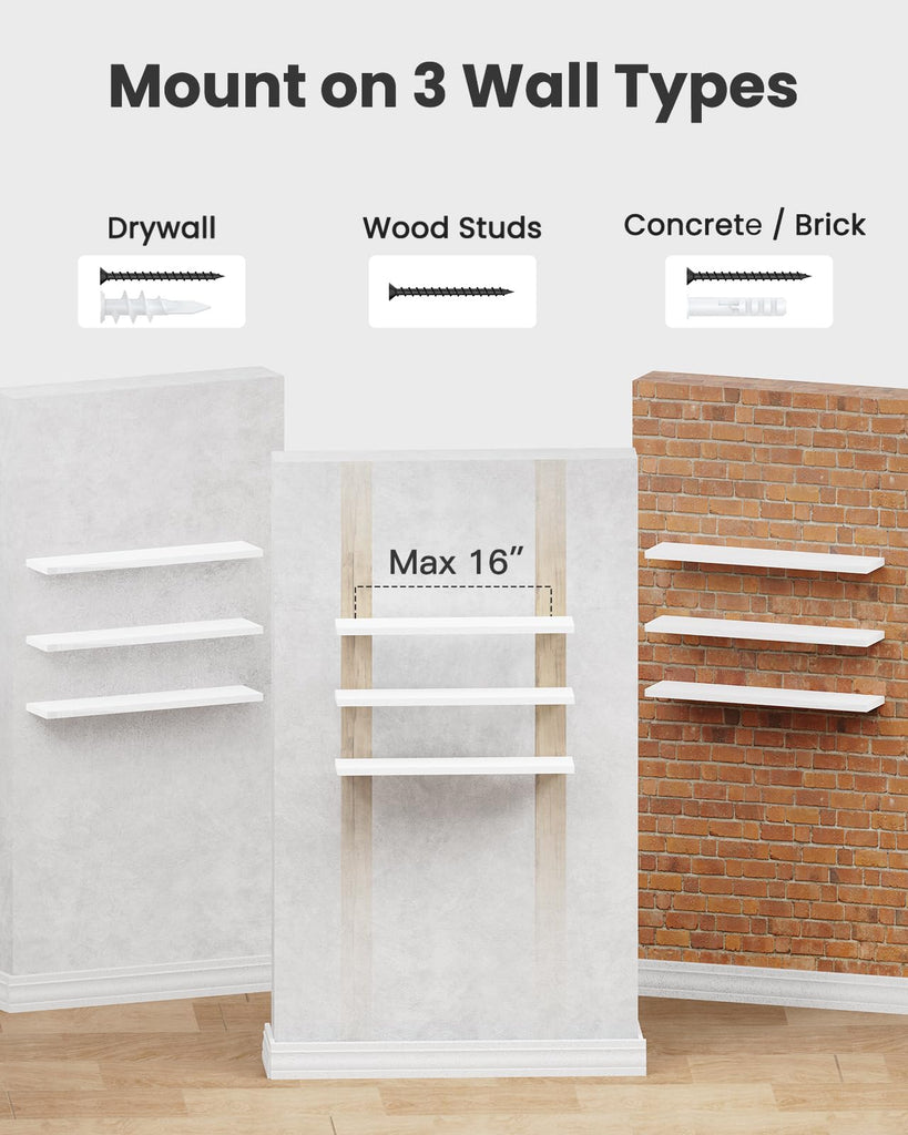 23.6" Floating Shelves for Wall Decor & Storage, Set of 3, White