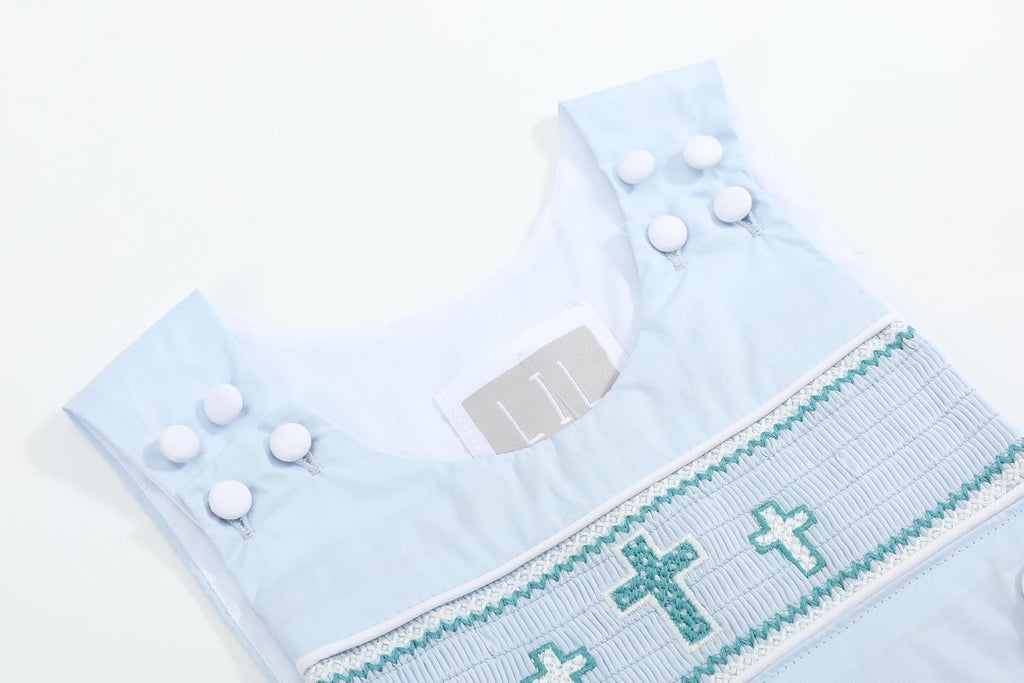 Baby Boys Blue Crosses Smocked Overalls