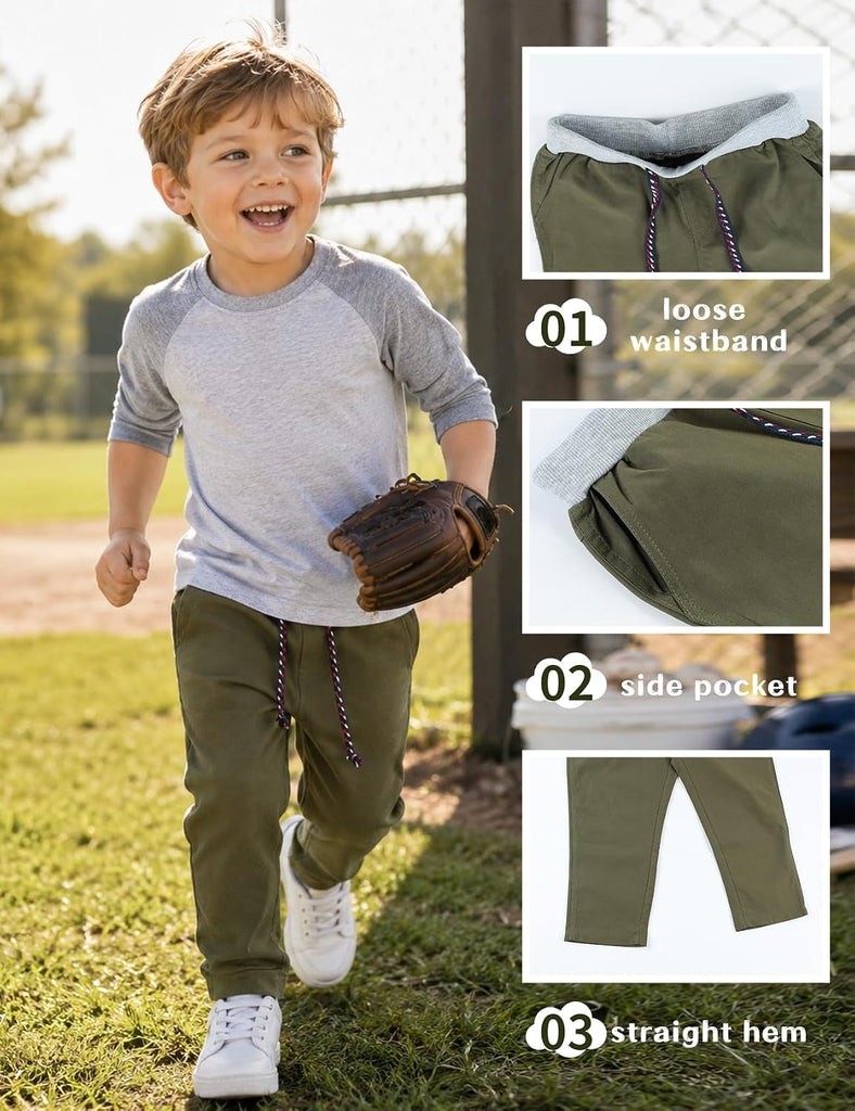 Boys Cotton Pants Pack Athletic Casual Pull-On School Uniform Pants