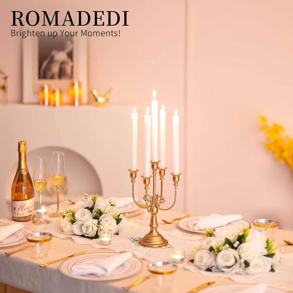 Candelabra Gold Candle Holders - 5 Arm 11.8" Wedding Candlestick Holder for Theme Party Table Centrepiece Decor