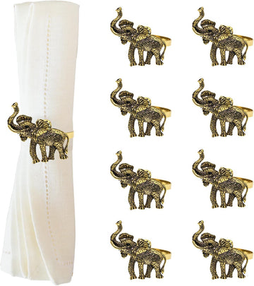 Elephant Napkin Ring, Retro Elephant Napkins Ring Holders, Napkin Holder for Wedding,Dinner - Set of 8