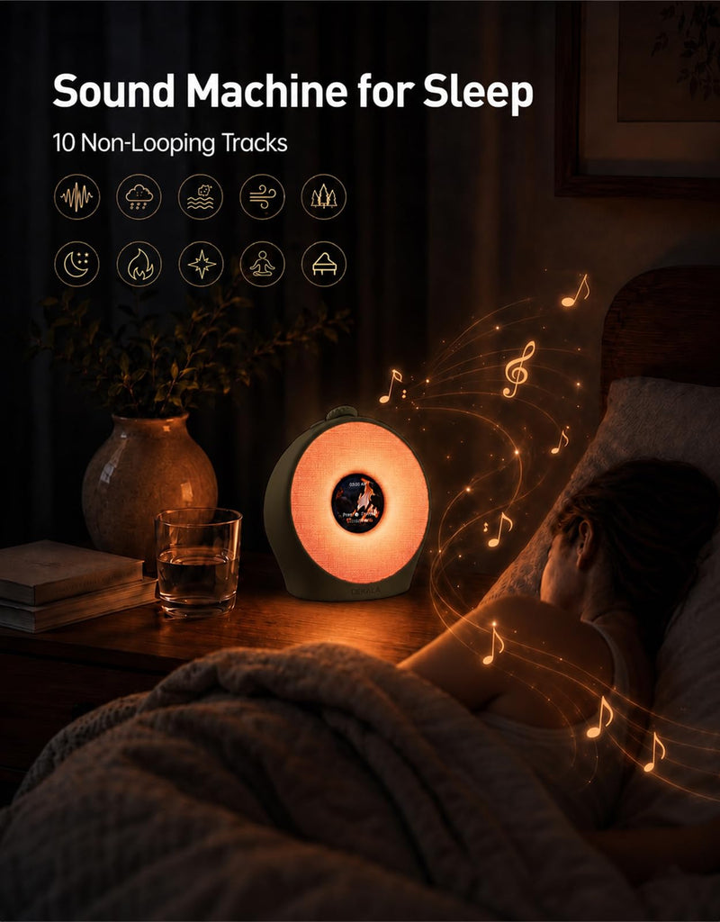 Sunrise Alarm Clock for Heavy Sleepers with Pulse Wake, Sunset Sound Machine with Breathing Ambient Light, Loud Alarm