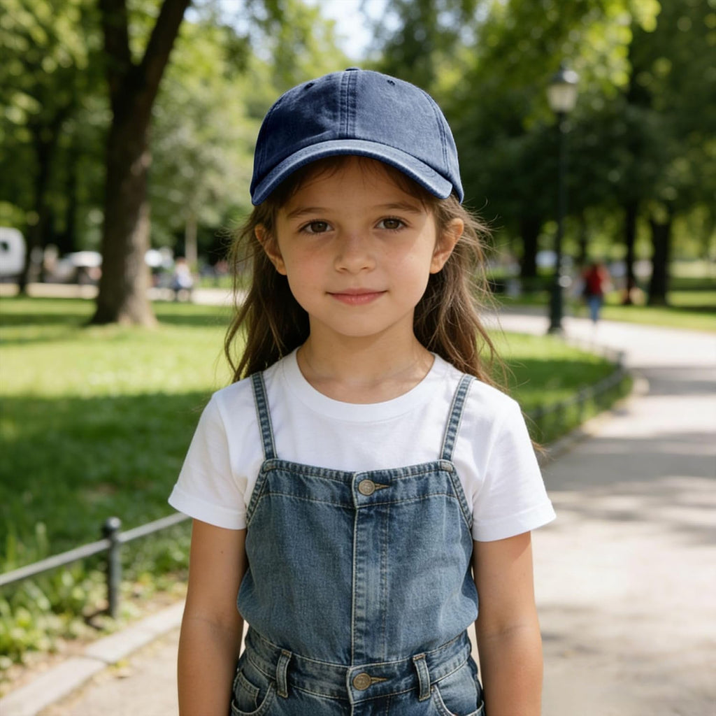 Kids Washed Denim Baseball Cap, 100% Cotton Curved Brim Hat, Breathable Sweatband for Boys Girls Outdoor Daily Use