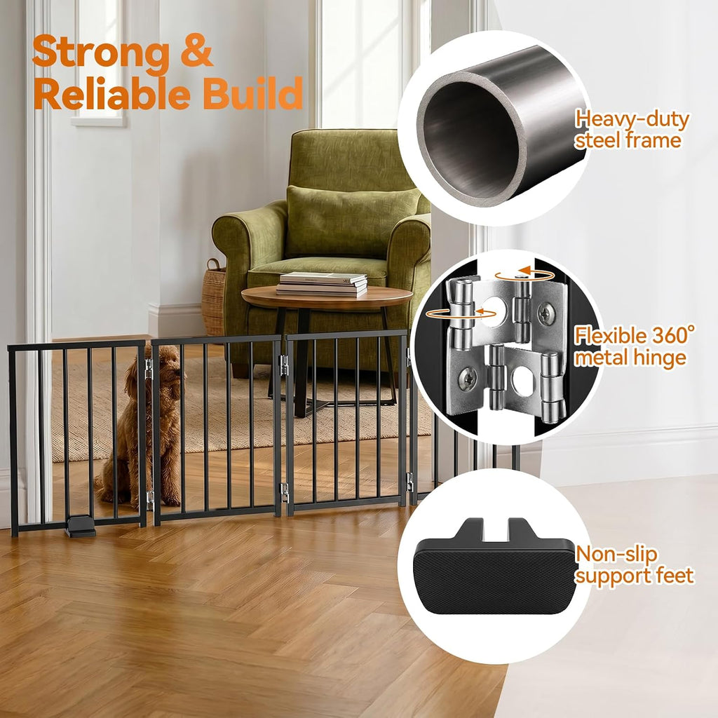 Small Dog Gate Indoor, Up to 48" W Freestanding Pet/Puppy Fence, Black