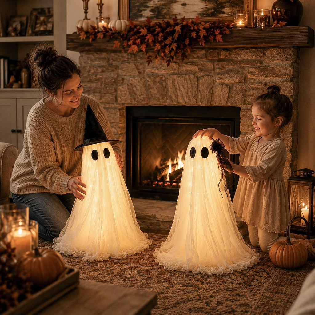 Halloween Decorations Indoor 2 Pack 2.6ft Glowing Ghosts with Timer Remote - Set of 2