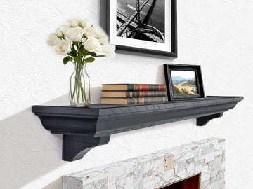 48 Inch Fireplace Mantel Shelf with Corbels, Rustic Floating Shelf, Black