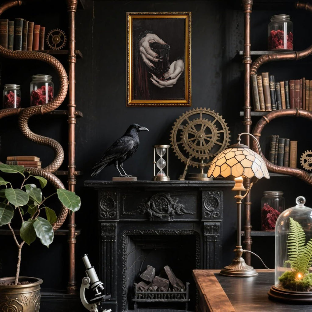 Vintage Gold Framed Wall Art Dark Academia Gothic Canvas Wall Art Moody Clawed Hands Dracula Pictures Wall Decor