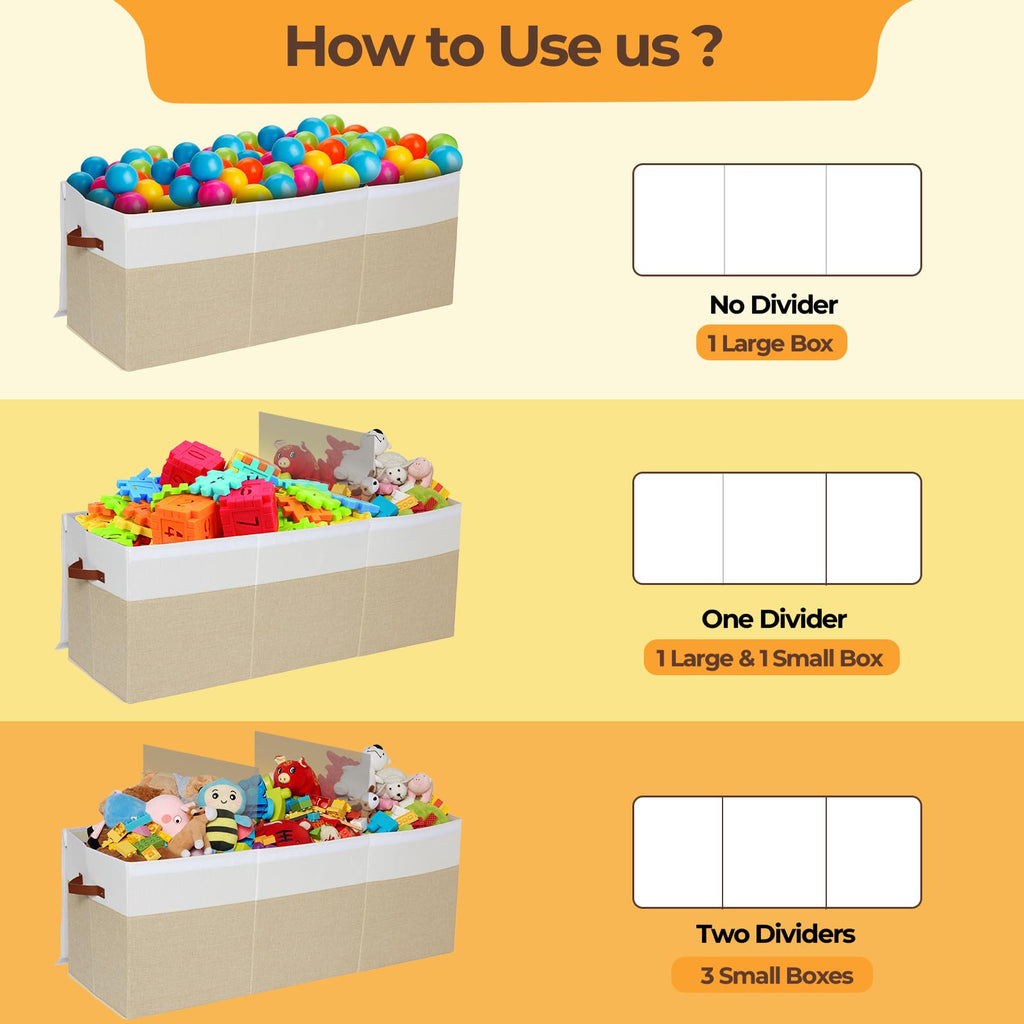 Extra Large Toy Box with Lid, Collapsible Toy Storage Chest, Beige