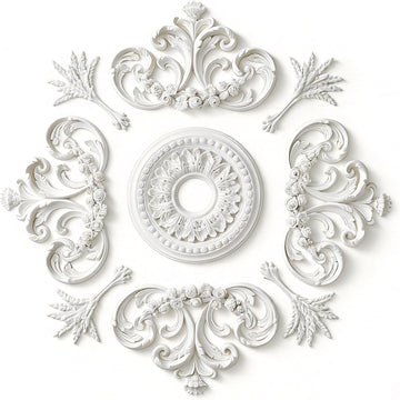 28 Inch Decorative Ceiling Medallion, French Style PU Chandelier Medallion, Lightweight & Easy Insta