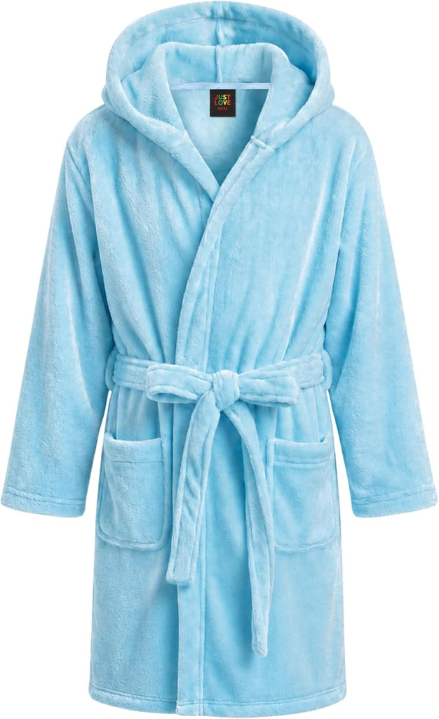 Hooded Plush Fleece Robe for Girls - Blue