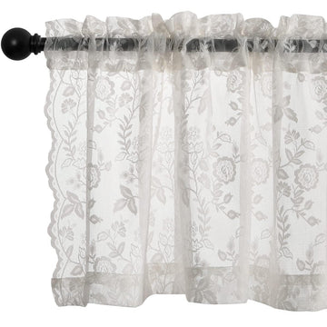 Vintage Lace Valance for Windows, Country Rustic Floral Embroidered Sheer Lace Valance Curtain 18 Inch Length, 52 x