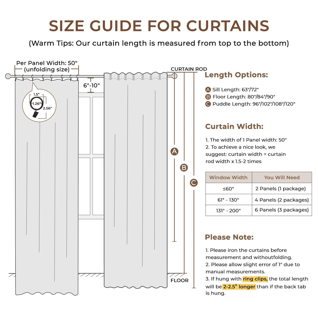 100% Blackout Curtains Black Out Curtain 102 Inch Long