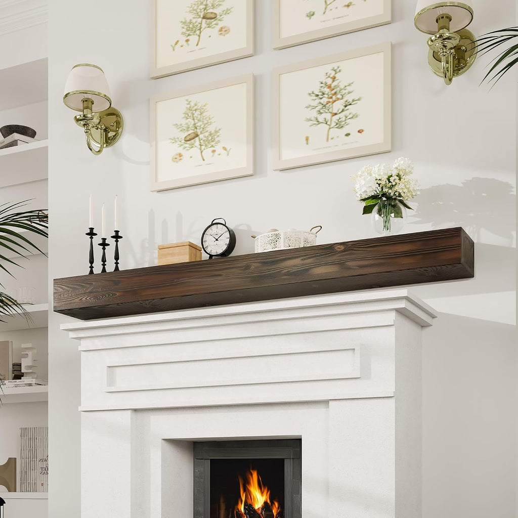 Handcrafted 60" Floating Shelf, Rustic Brown Wood Mantel for Over Fireplace, Farmhouse Wall Mounted