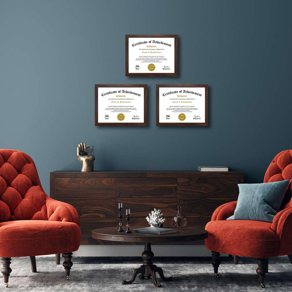 8.5x11 Diploma Frame Certificate Document Frame Set of 3 with High Definition Glass, Picture Frame for Wall and