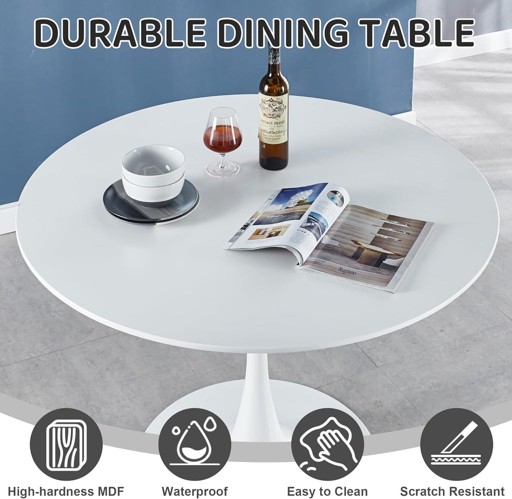 Inspired Saarinen Style Tulip Round Pedestal Dining Table — White, 42″ Round
