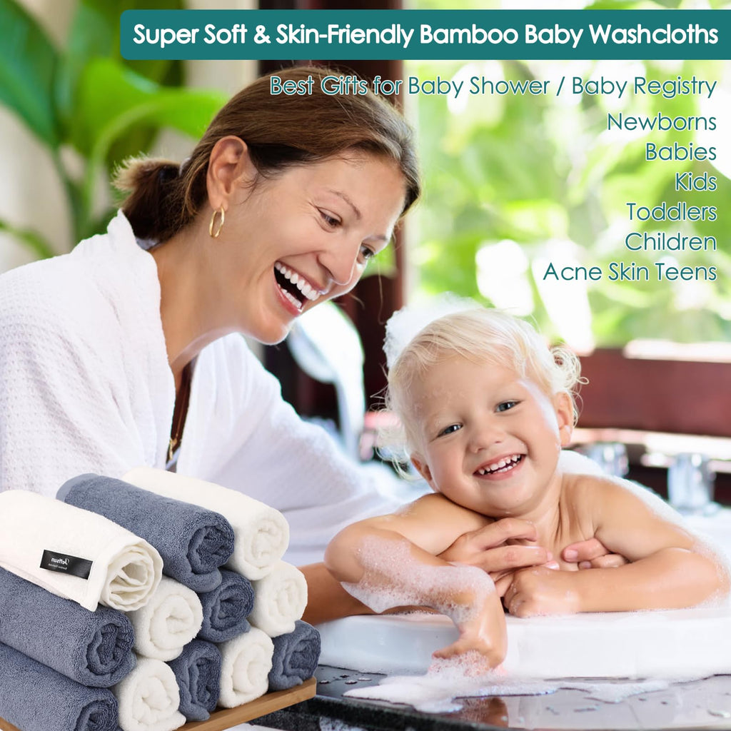 Washcloths 12 Pack,Soft Face Towels for Baby Skin,White+Slate Blue