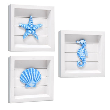 Coastal Wall Decor, 3 Piece Blue Ocean Framed Wall Art Set
