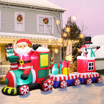 8 FT Christmas Inflatable Train with Santa, Snowman, Gift Boxes