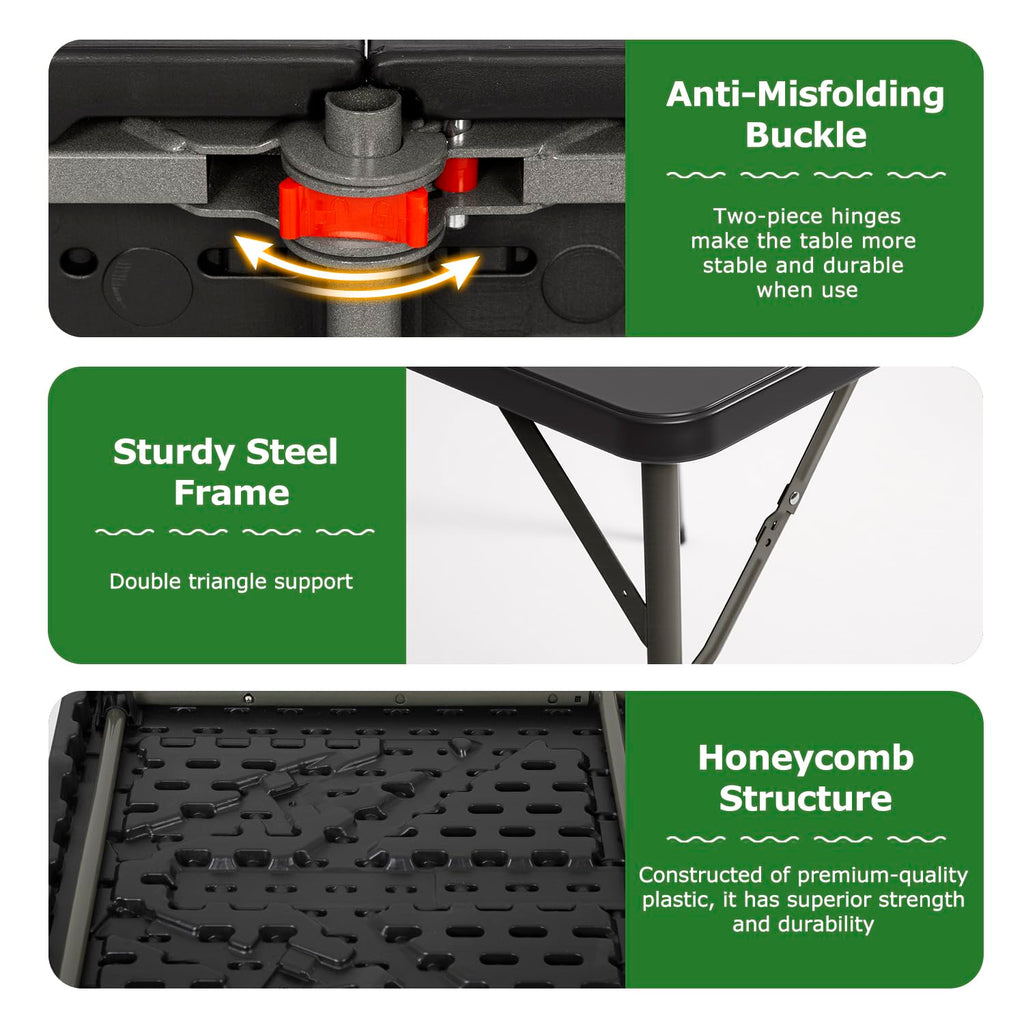 4FT Folding Table | Black | Portable Plastic Table