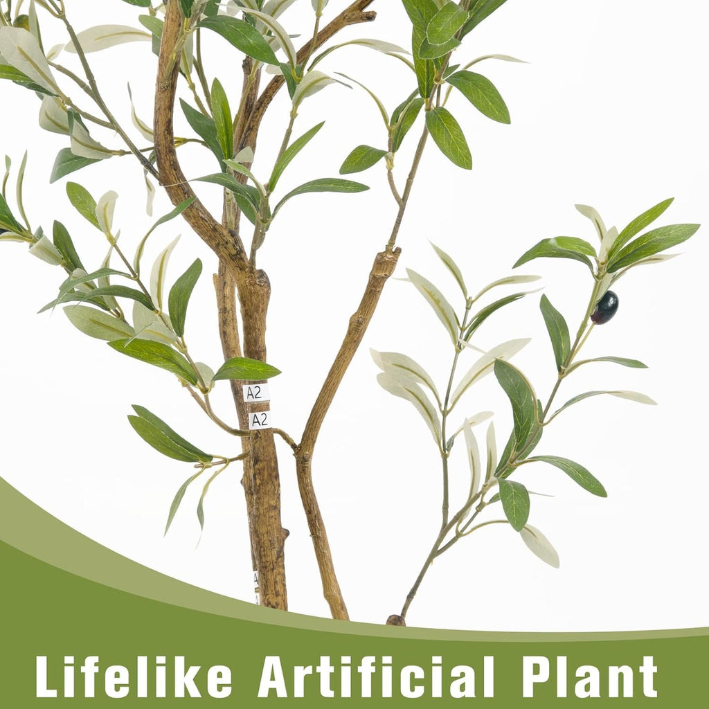 Fake Olive Tree 4FT Tall 1Pack with White Planter Decor