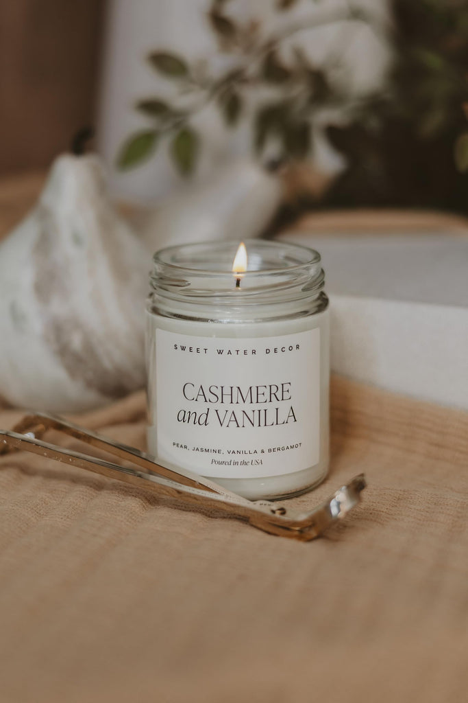 Cashmere & Vanilla Candle, 9oz Clear Glass Jar
