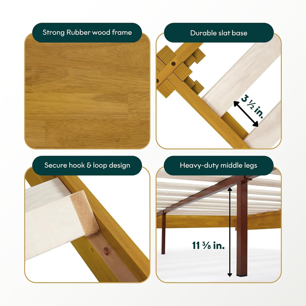 14" Bed Frame - Solid Wood Platform Bed - Japanese Joinery Bed Frame - Wood Slat Support - No Box