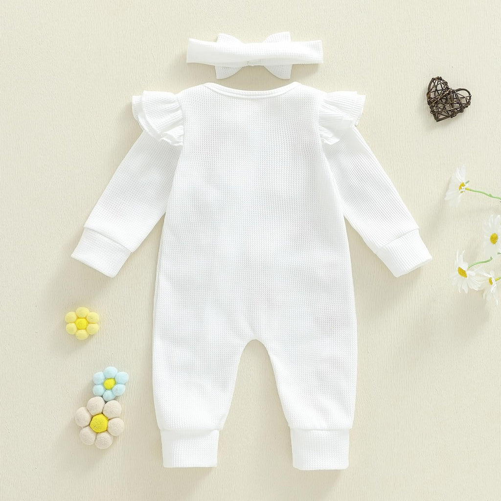 Newborn Baby Girl Clothes Ribbed Ruffle Romper Long Sleeve Zipper Onesie Jumpsuit Coming Home Outfit Girl (3D Flower